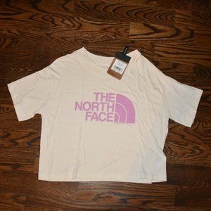 NWT The North Face casual relaxed shirt top womens M medium cream pink crop tee